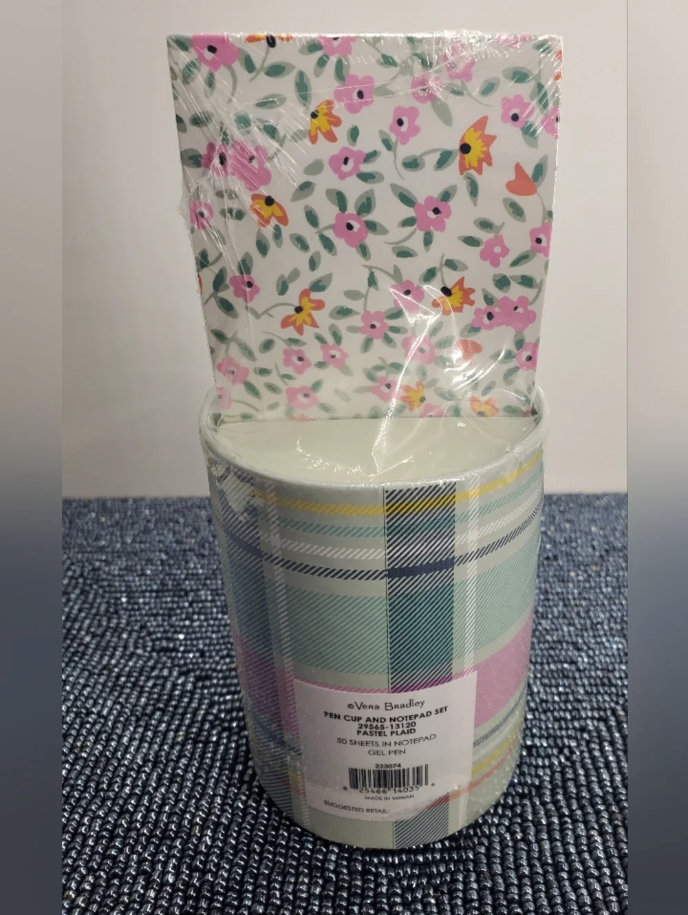 Vera Bradley Pastel Plaid Pen Cup Notepad Set (NAV1)
